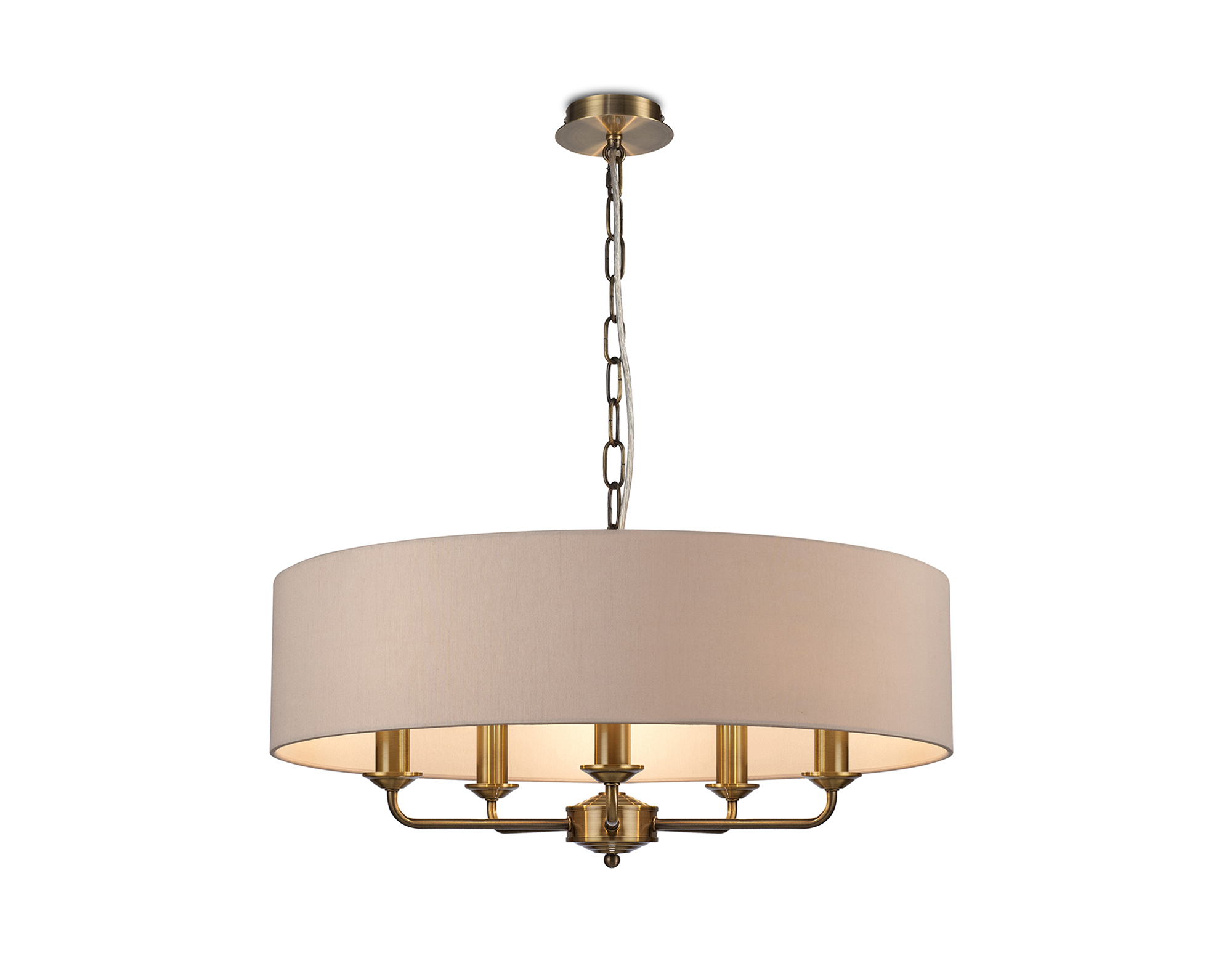 DK0040  Banyan 60cm 5 Light Pendant Antique Brass, Nude Beige/Moonlight